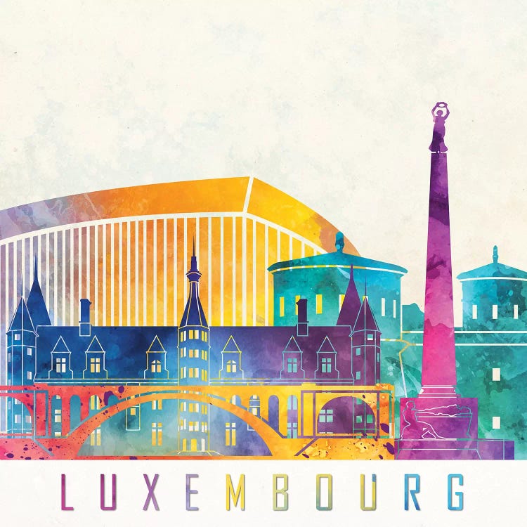 Luxembourg Landmarks Watercolor by Paul Rommer wall art