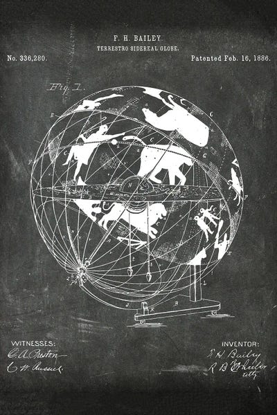 Globes: Terrestro Sidereal Globe Patent I by Paul Rommer