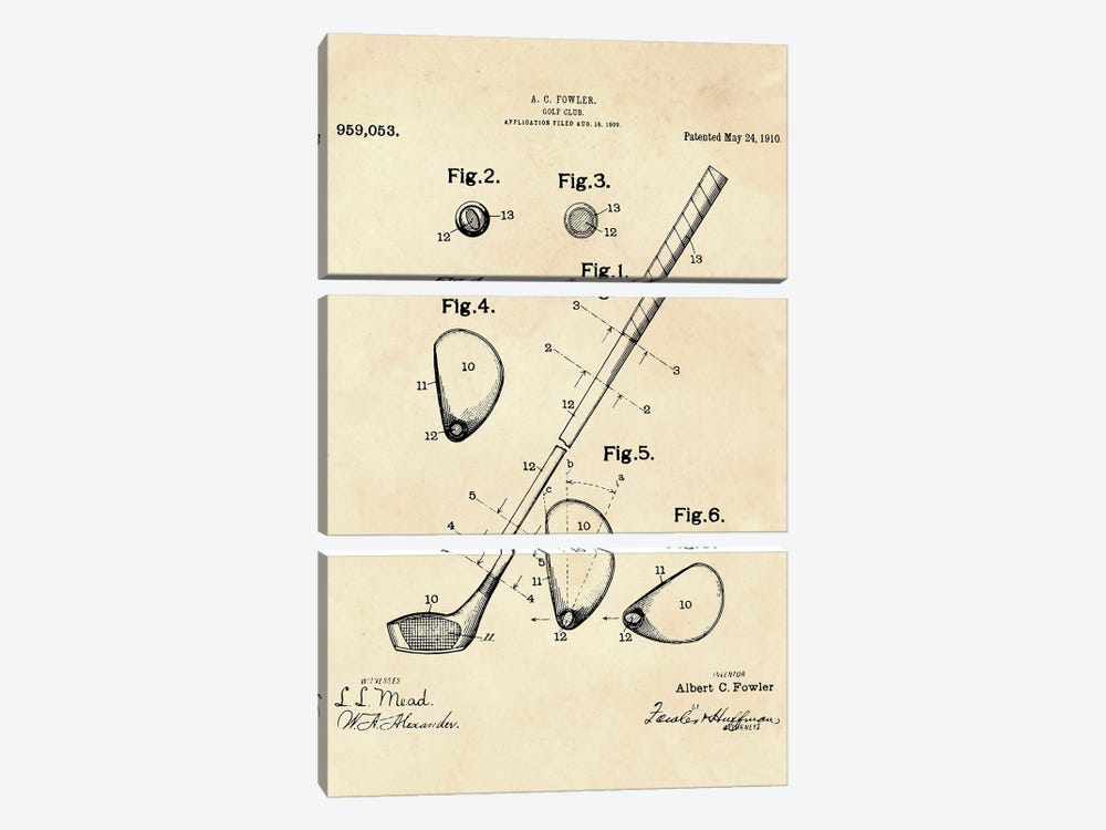 Golf Club Patent II by Paul Rommer 3-piece Canvas Artwork