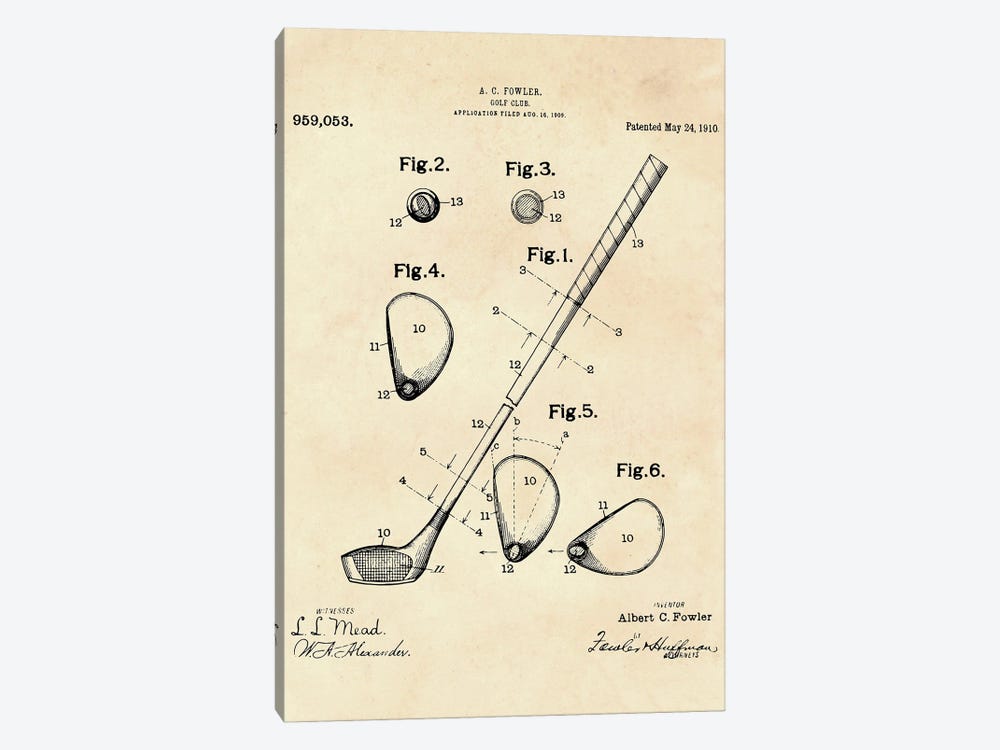 Golf Club Patent II by Paul Rommer 1-piece Canvas Art