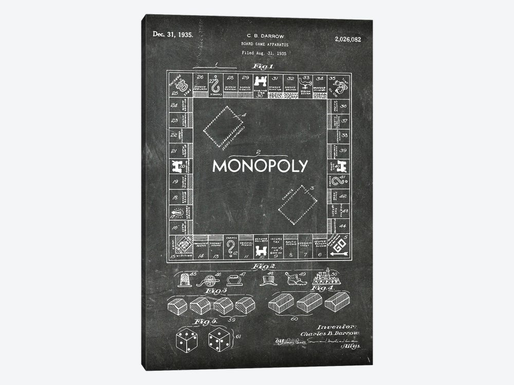 Board Game Apparatus-Monopoly Patent I by Paul Rommer 1-piece Art Print