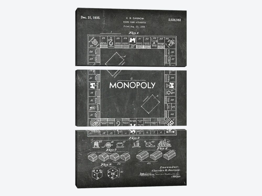 Board Game Apparatus-Monopoly Patent I by Paul Rommer 3-piece Art Print