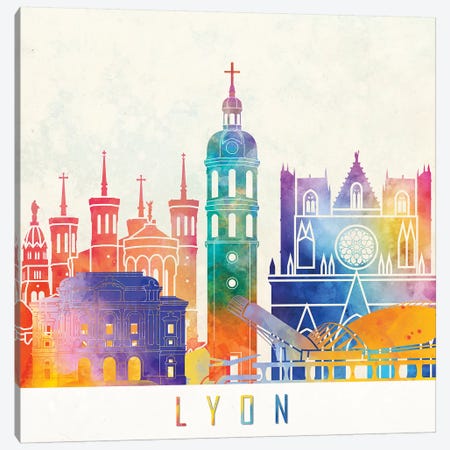 Lyon Landmarks Watercolor Poster Canvas Print #PUR436} by Paul Rommer Canvas Art