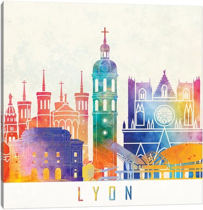Lyon Landmarks Watercolor Poster Canvas Art Print