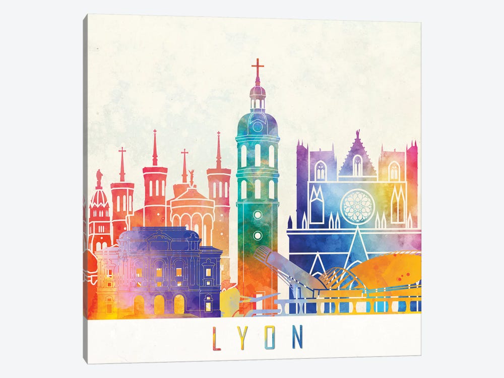 Lyon Landmarks Watercolor Poster by Paul Rommer 1-piece Art Print