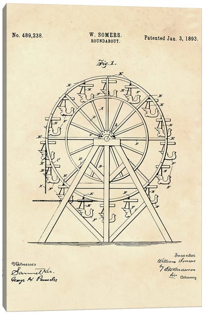 Roundabout Patent II Canvas Art Print - Ferris Wheels