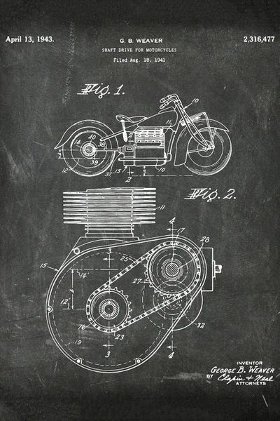 Shaft Drive For Motorcycles Paten I by Paul Rommer metal wall art