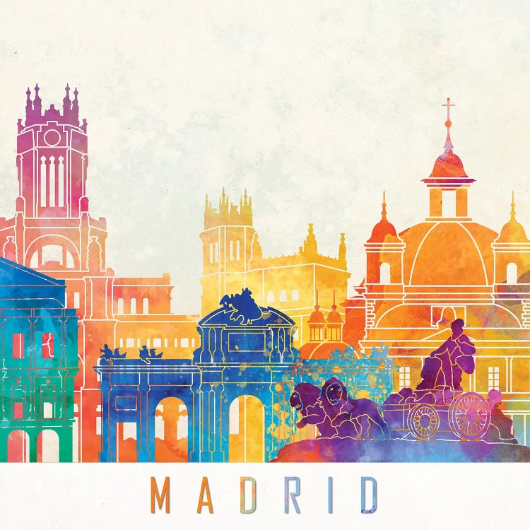 Madrid Landmarks Watercolor Poster