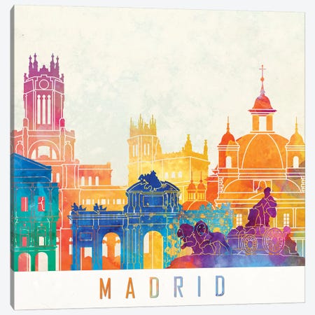 Madrid Landmarks Watercolor Poster Canvas Print #PUR437} by Paul Rommer Canvas Wall Art