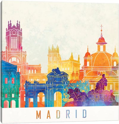 Madrid Landmarks Watercolor Poster Canvas Art Print - Madrid Art