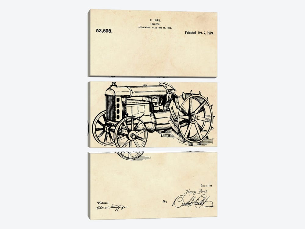 Tractor Patent II by Paul Rommer 3-piece Canvas Art