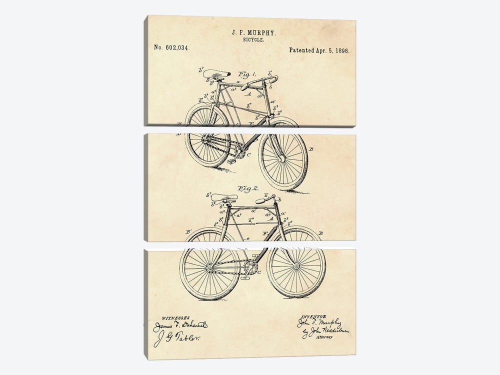 Bicycle Patent II by Paul Rommer 3-piece Canvas Wall Art