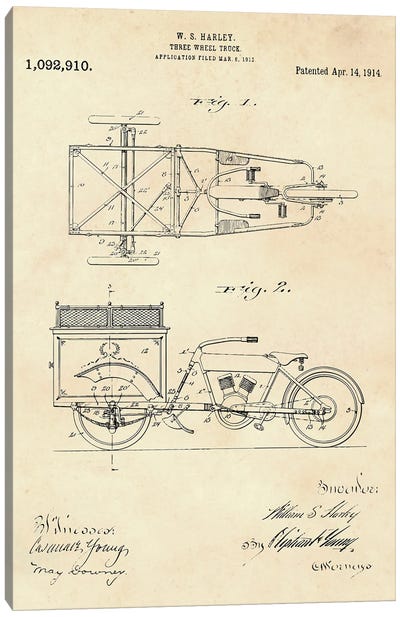 Three Wheel Truck Patent II Canvas Art Print - Automobile Blueprints