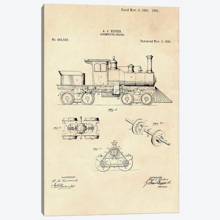 Locomotive Engine Patent II Canvas Print #PUR4392} by Paul Rommer Canvas Art