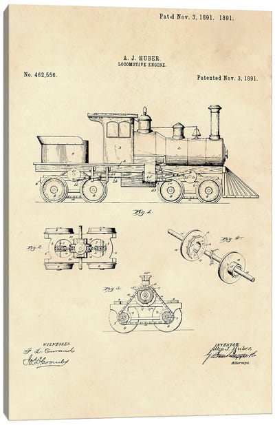 Locomotive Engine Patent II Canvas Art Print - Engineering & Machinery Blueprints