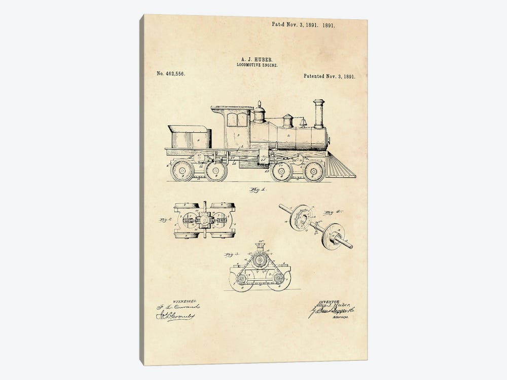 Locomotive Engine Patent II by Paul Rommer 1-piece Canvas Art Print