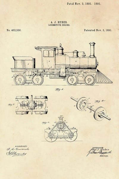 Engineering & Machinery Blueprints: Locomotive Engine Patent II by Paul Rommer