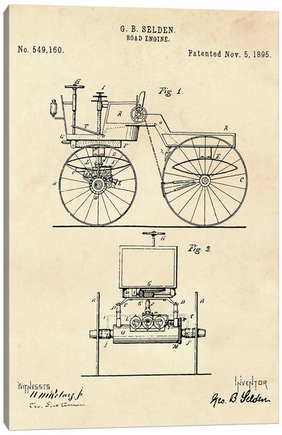 Road Engine Patent II Canvas Art Print - Automobile Blueprints