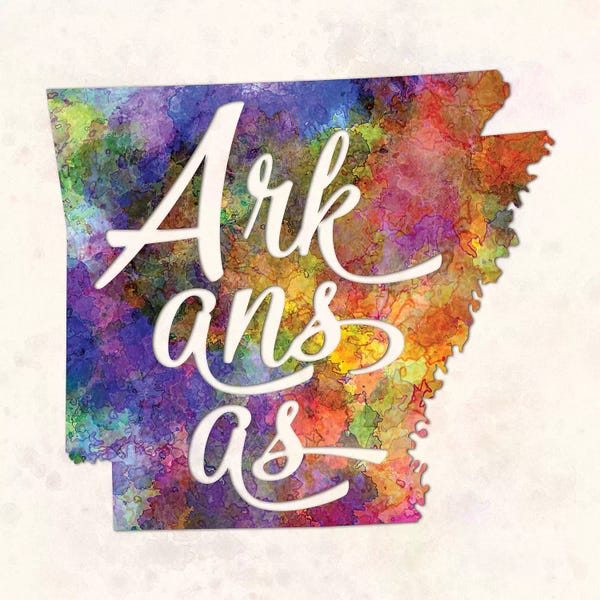 Arkansas: Arkansas US State In Watercolor Text Cut Out by Paul Rommer