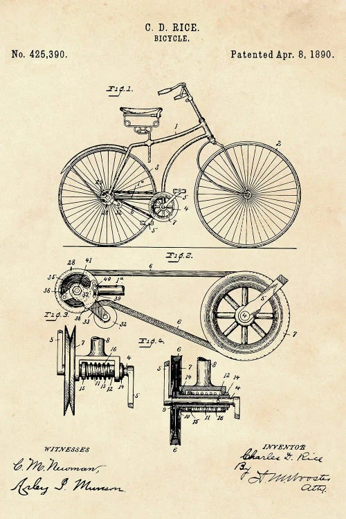 Bicycle Patent IX by Paul Rommer canvas print