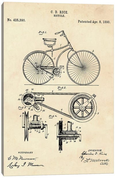 Bicycle Patent IX Canvas Art Print - Sports Blueprints