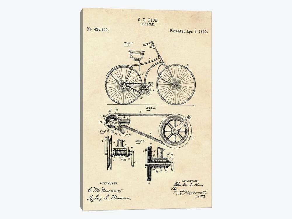 Bicycle Patent IX by Paul Rommer 1-piece Canvas Print