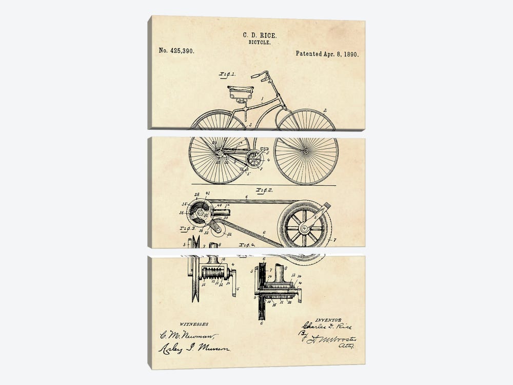 Bicycle Patent IX by Paul Rommer 3-piece Canvas Art Print