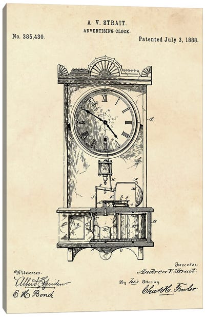 Advertising Clock Patent II Canvas Art Print - Clock Art