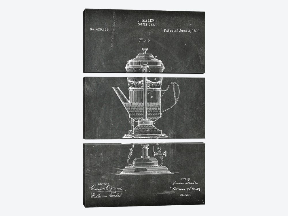 Coffee Urn Patent III by Paul Rommer 3-piece Canvas Art