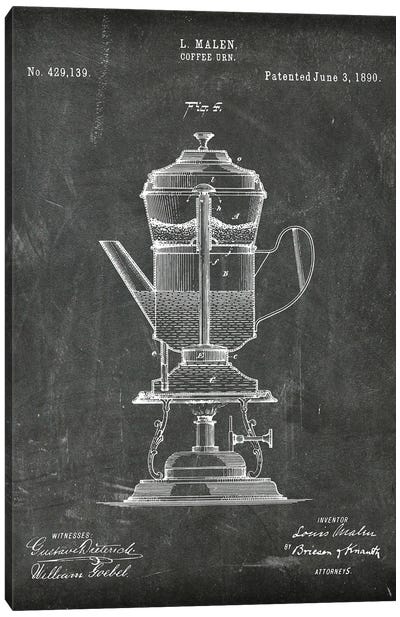 Coffee Urn Patent III Canvas Art Print - Kitchen Equipment & Utensil Art