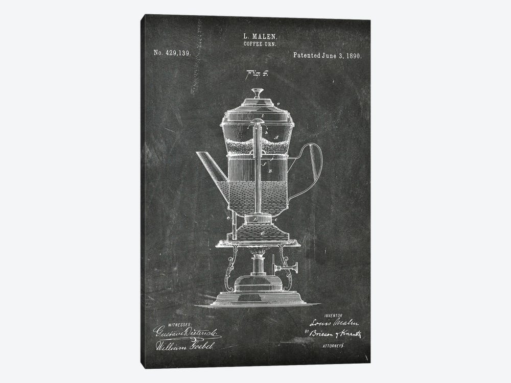 Coffee Urn Patent III by Paul Rommer 1-piece Canvas Art