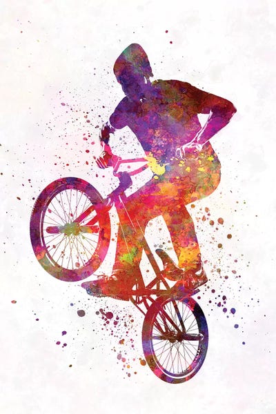 Man Bmx Acrobatic Figure In Watercolor by Paul Rommer framed canvas print
