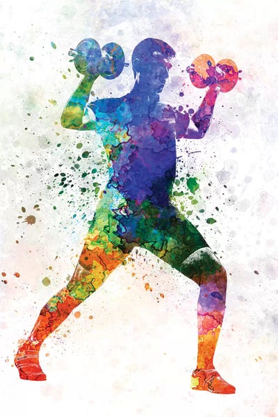 Kids Sports Art: Man Exercising Weight Training by Paul Rommer