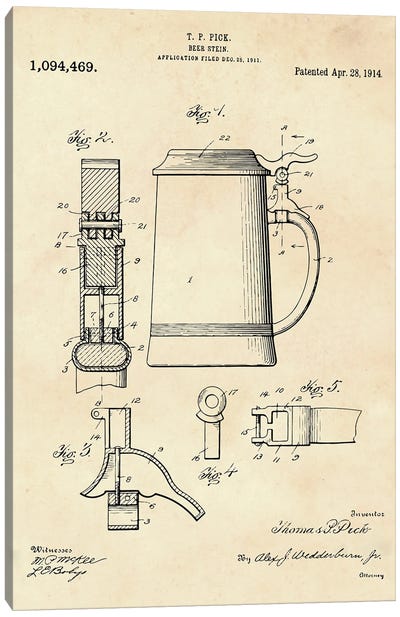 Beer Stein Patent II Canvas Art Print - Kitchen Equipment & Utensil Art