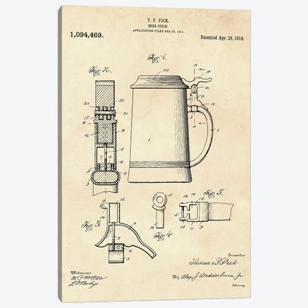 Beer Stein Patent II Canvas Print #PUR4474} by Paul Rommer Canvas Artwork