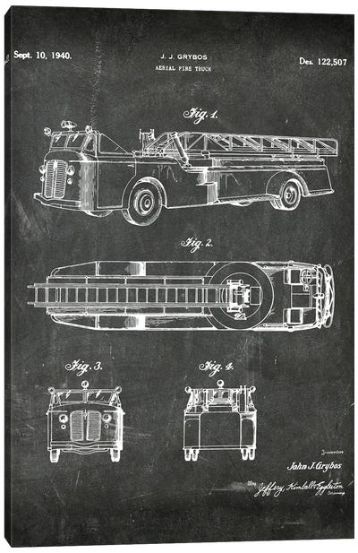 Aerial Fire Truck Patent I Canvas Art Print - Automobile Blueprints