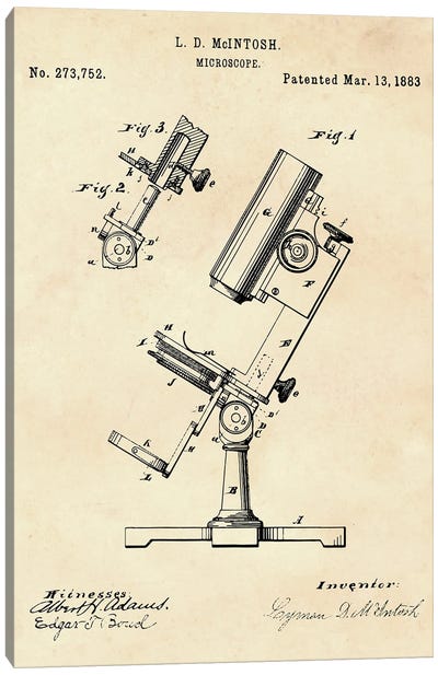 Microscope Patent II Canvas Art Print - Medical & Dental Blueprints