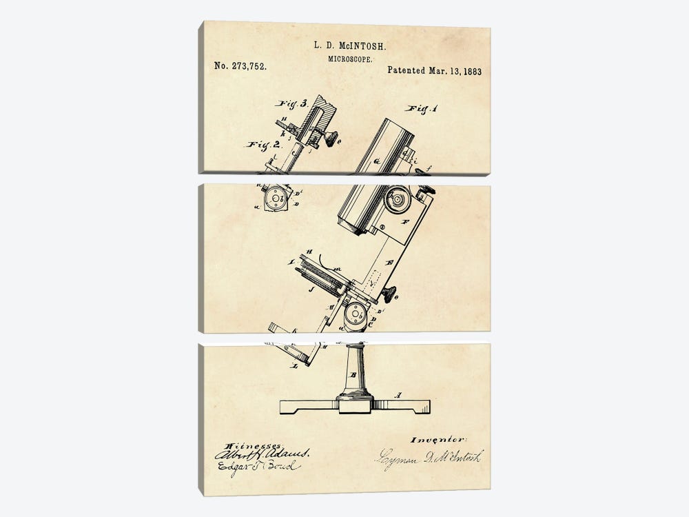 Microscope Patent II by Paul Rommer 3-piece Canvas Print