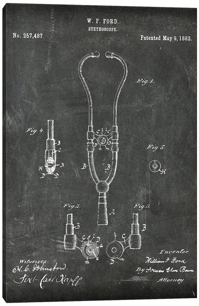 Stethoscope Patent I Canvas Art Print - Medical & Dental Blueprints