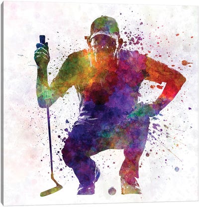 Golfer Crouching Silhouette I Canvas Art Print - Kids Sports Art