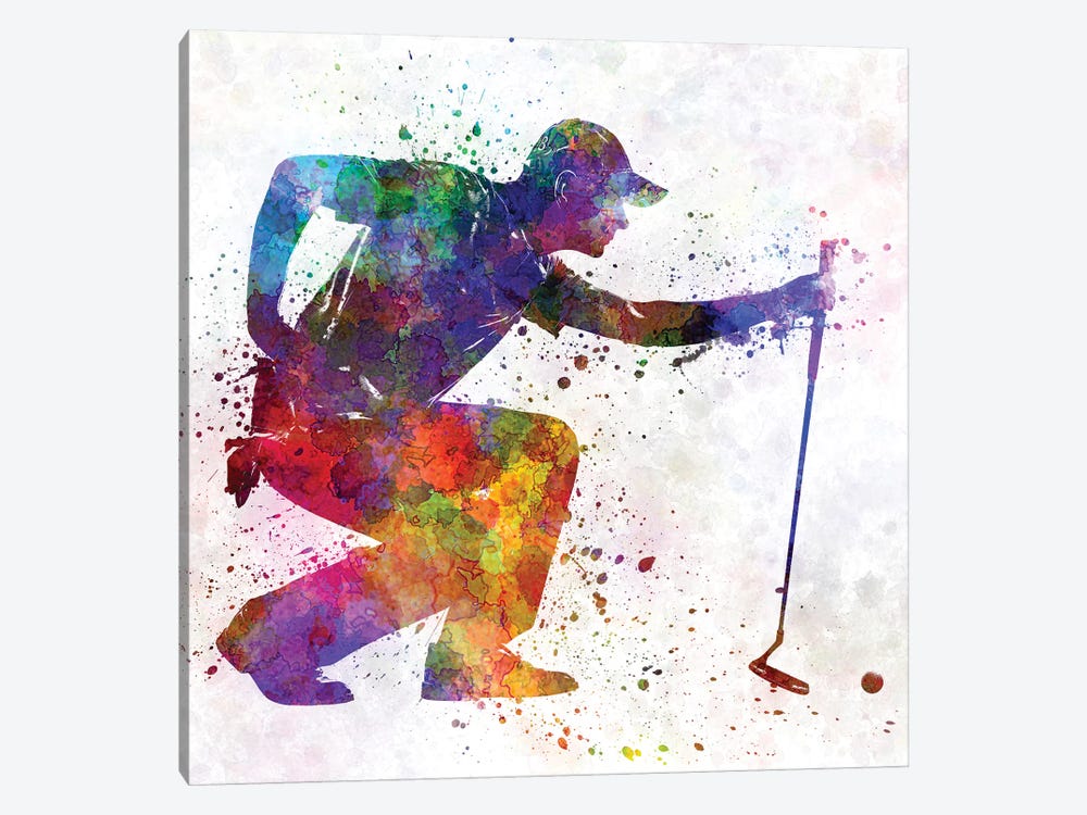 Golfer Crouching Silhouette II by Paul Rommer 1-piece Canvas Print