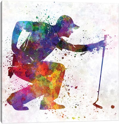 Golfer Crouching Silhouette II Canvas Art Print - Golf Art