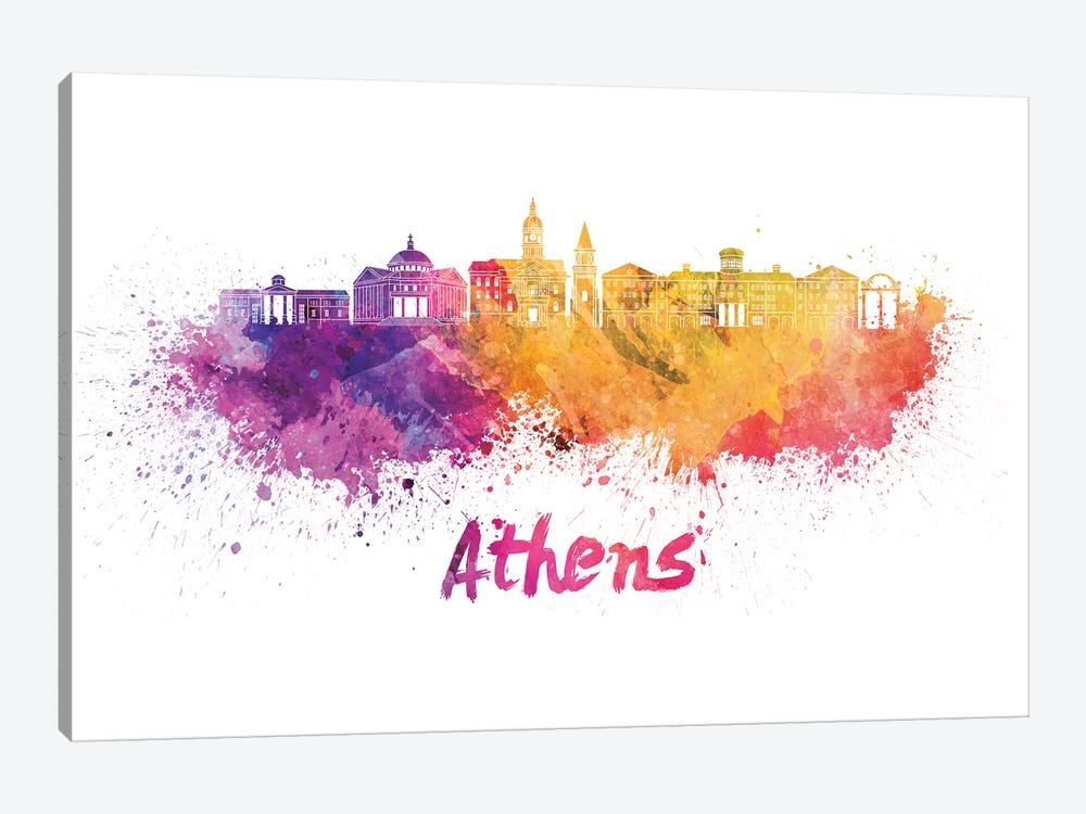 Athens Ga Skyline In Watercolor by Paul Rommer 1-piece Canvas Wall Art
