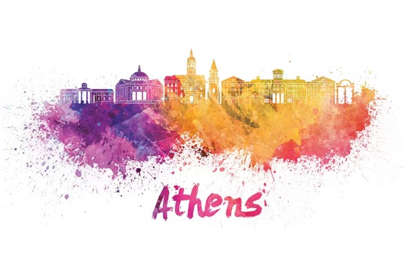 Athens: Athens Ga Skyline In Watercolor by Paul Rommer