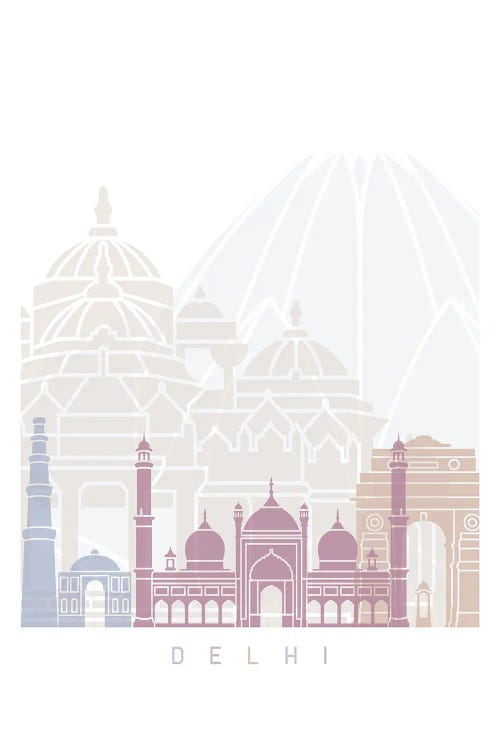 Delhi Skyline Poster Pastel by Paul Rommer wall art