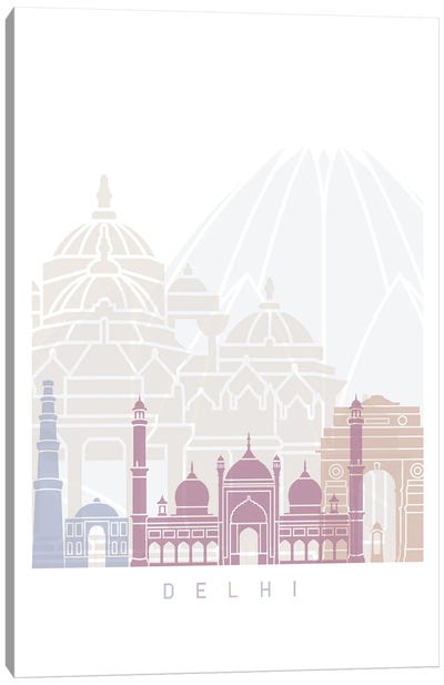Delhi Skyline Poster Pastel Canvas Art Print - New Delhi