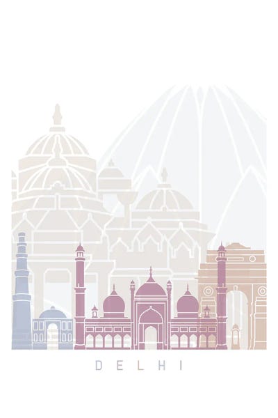 Delhi: Delhi Skyline Poster Pastel by Paul Rommer