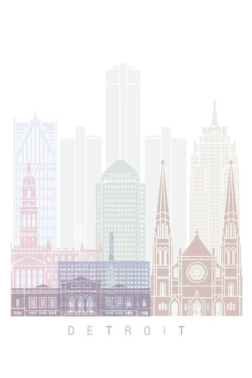 Detroit Skyline Poster Pastel