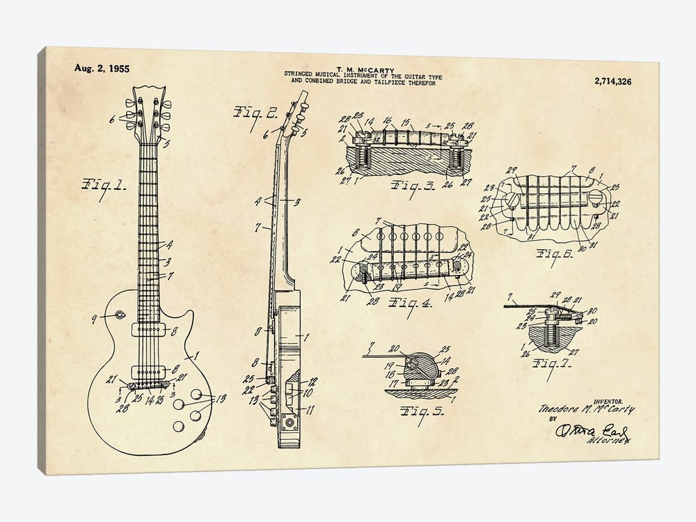 Guitar Patent II 1-piece Canvas Art Print