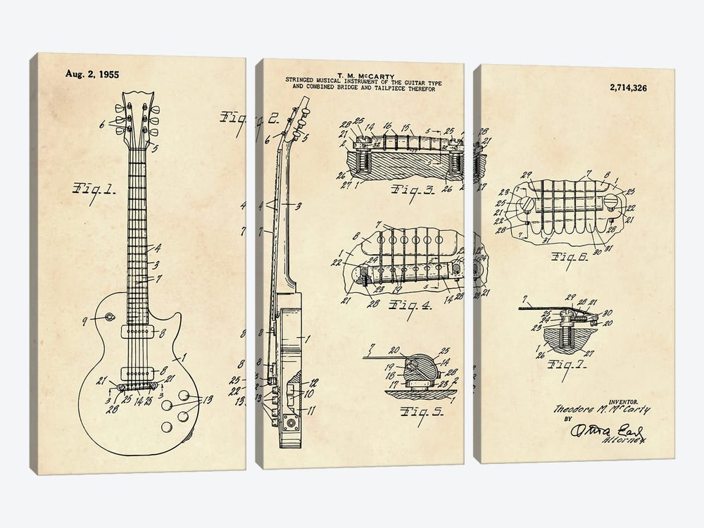 Guitar Patent II 3-piece Canvas Art Print